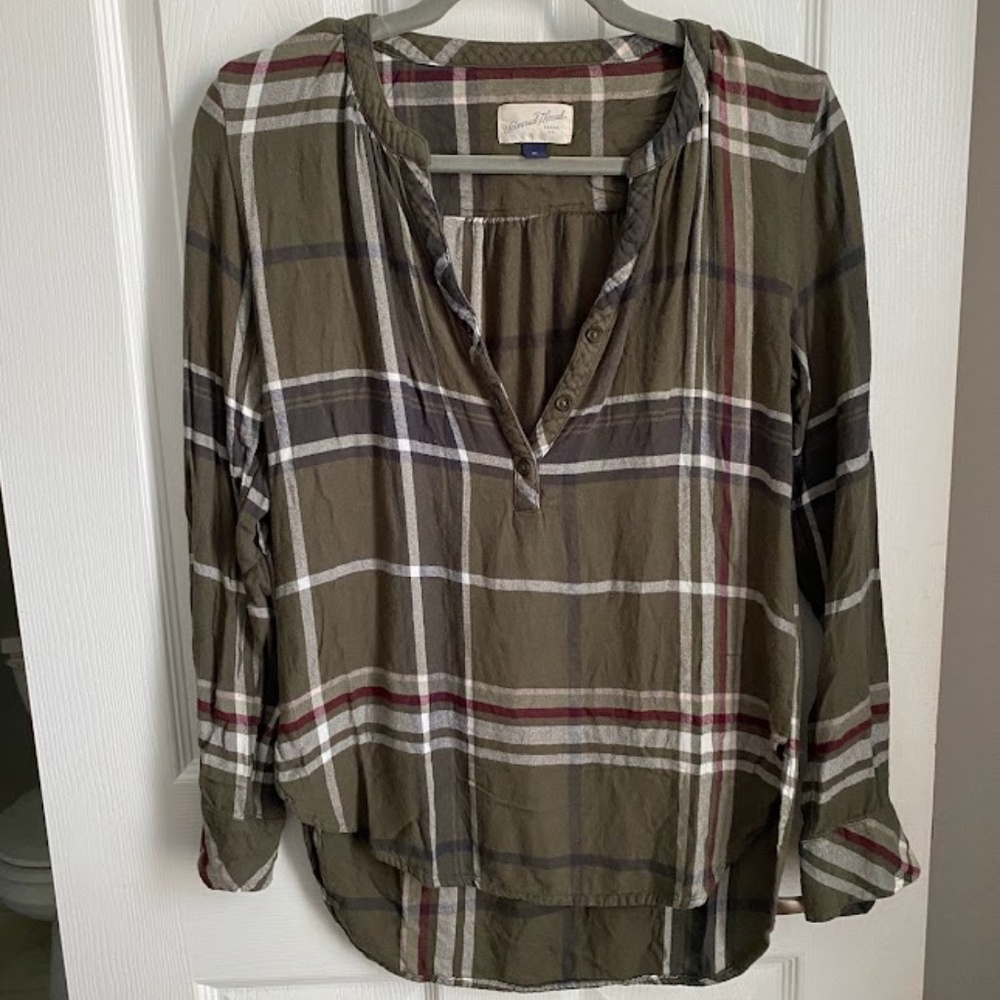 Universal Thread Olive Green Plaid Blouse